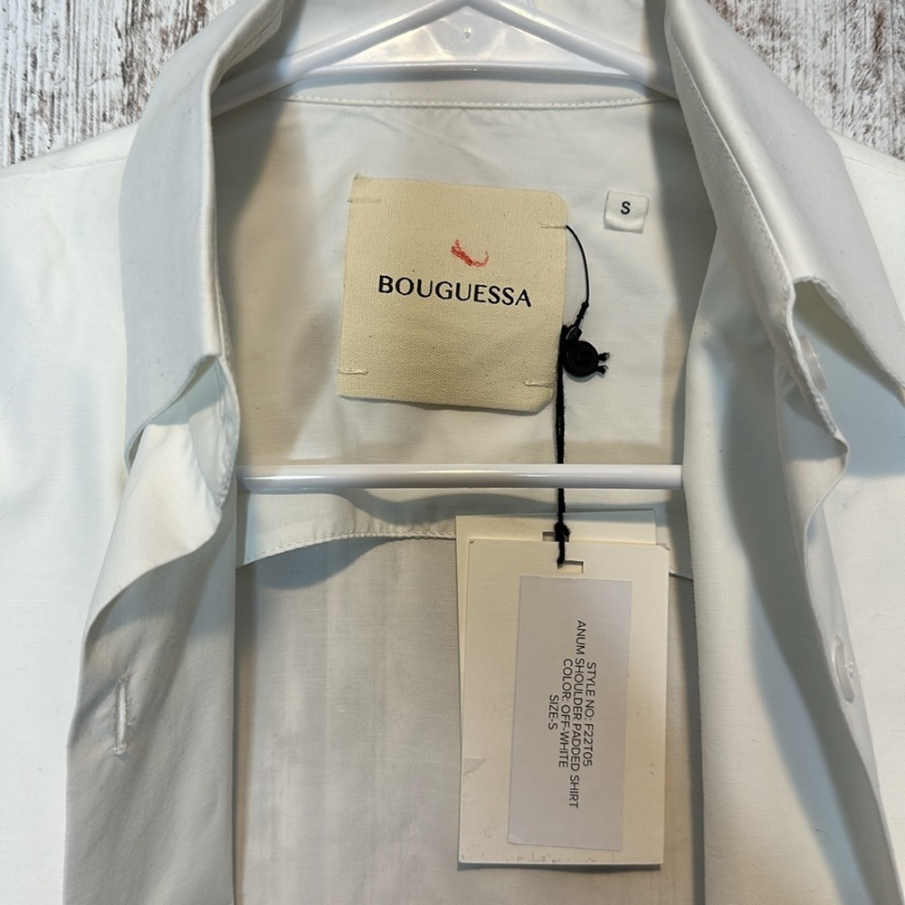 BOUGUESSA Anum Shoulder Padded Off-White Shirt Sz S - Picture 6 of 11